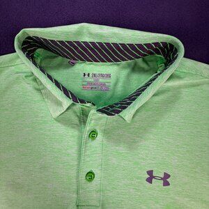 Under Armour HeatGear Mens Polo Lime Green Shirt Sz XXL Loose Short Sleeve
